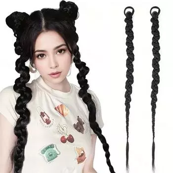 Синтетический длинный прямой парик XINRAN, 2 шт., наращивание эластичной витой косы, хвостик, парик для женщин, повседневная одежда 60cm