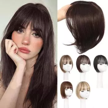 Синтетический длинный прямой топпер с 3 зажимами, заколка для наращивания волос с челкой, натуральный пушистый невидимый головной убор с челкой