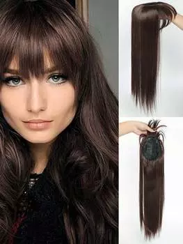 Синтетический длинный прямой верхний слой для волос с челкой, накладные волосы, натуральный сменный чехол, термостойкий для женщин, искусственный парик 20inch