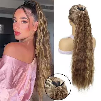 Синтетический длинный вьющийся хвостик с зажимом в наращивании хвостиков, двойной ремень, обертывание вокруг хвостика для женщин, вечеринок 55cm