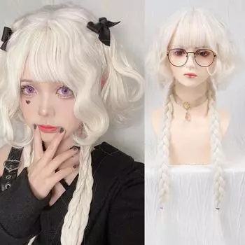 Синтетический длинный вьющийся парик для косплея с челкой, парик Лолиты, парик для Хэллоуина для женщин, белый, блондин, черный
