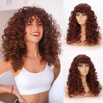 Синтетический длинный вьющийся парик с челкой, большие свободные милые вьющиеся волосы, парики для женщин, повседневная одежда для косплея 60 cm