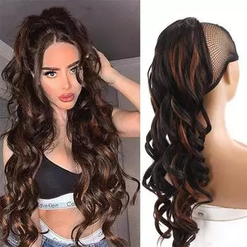 Синтетический длинный волнистый конский хвост на шнурке, парик с заколкой для наращивания волос 60cm