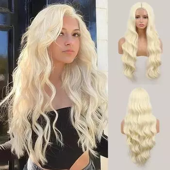 Синтетический длинный волнистый парик Длинные светлые парики для женщин Натуральные парики из волос Парики для косплея на Хэллоуин 60CM