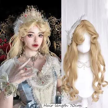 Синтетический длинный волнистый парик для косплея с челкой, блондинка, розовый парик Лолиты, женские парики для косплея на Хэллоуин