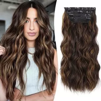 Синтетический длинный волнистый парик на клипсе для наращивания густых волос для женщин, повседневная одежда для всей головы 50cm