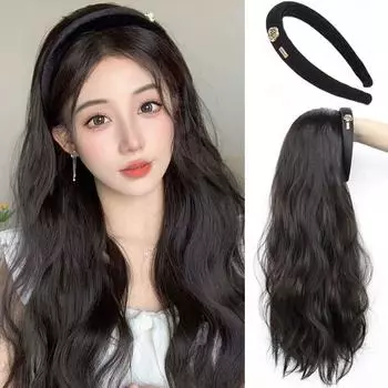 Синтетический длинный волнистый парик-обруч для волос в корейском стиле для женщин, полуобруч для волос, женский парик Brown&Black-1