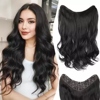 Синтетический длинный волнистый полный парик V-образной формы с заколками для наращивания волос, 5 зажимов, натуральный густые волосы 50cm