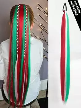 Синтетический хвост, 1 упаковка, наращивание кос, наращивание хвоста рождественского цвета, прямая трубка, гладкая наращивание волос с оберткой 26inch