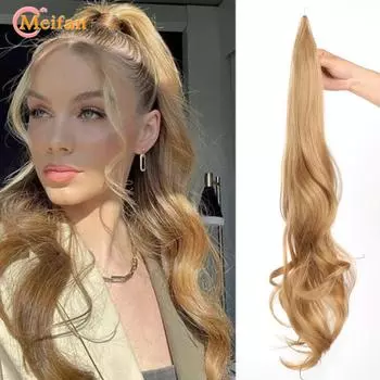 Синтетический хвост, длинный многослойный гибкий обруч вокруг накладных волос, натуральный вьющийся шиньон для женщин
