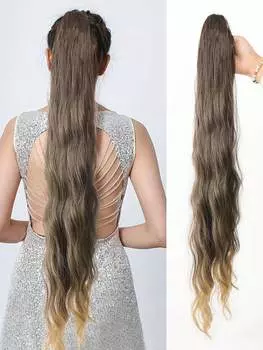 Синтетический хвост для наращивания 32 дюйма, вьющиеся волнистые волосы на заколках-когтях, цельный темно-коричневый микс, омбре, блонд, черный, для ежедневного использования 32inch