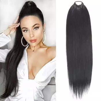 Синтетический хвост LISI HAIR с эластичной лентой, прямой наращивание хвоста, термостойкий конский хвост для женщин 65cm