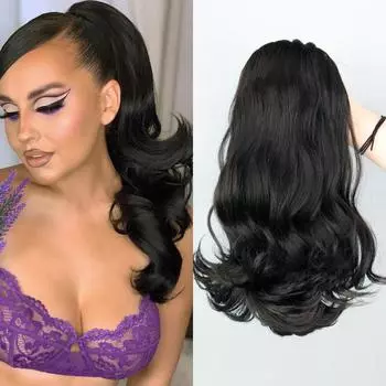 Синтетический хвост MISSQUEEN с обертыванием вокруг шнурка, натуральный волнистый хвост, шиньон с 2 расческами для наращивания волос, черный для женщин 45CM