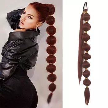 Синтетический хвост XINRAN с пузырьками и эластичной завязкой, длинный хвост, наращивание парика-фонарика, 75 см, красный хвост для женщин, вечерние 75CM