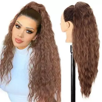 Синтетический хвостик XINRAN, 26 дюймов, наращивание хвоста для женщин, длинный коричневый вьющийся хвост, зажим в хвосте, натуральный хвост для женщин, для косплея