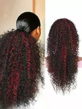 Синтетический конский хвост с завязками, глубокий вьющийся, термостойкий, синтетический, зажим для наращивания хвоста, защитный стиль, афро-кудрявый, вьющиеся волосы для женщин 20inch