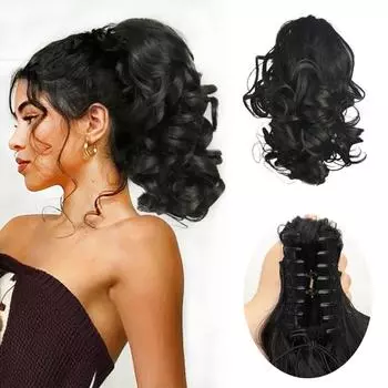 Синтетический конский хвост с завязками, короткий волнистый конский хвост, накладные волосы, естественный вид, для женщин, ежедневное использование, аксессуары для волос 30cm