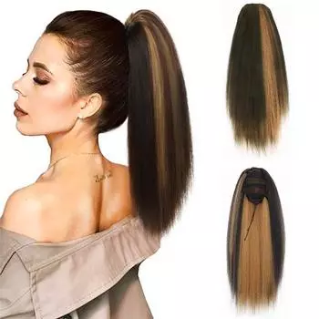 Синтетический короткий прямой пышный парик с хвостиком, наращивание волос на шнурке, прямой шиньон для женщин 30cm