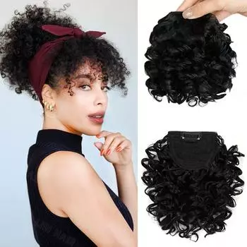 Синтетический короткий вьющийся парик XINRAN с челкой, натуральный парик для женщин, аксессуары для волос с челкой 15cm