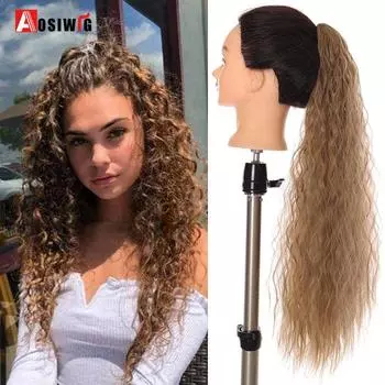 Синтетический красивый хвостик на шнурке, афро странный вьющийся хвостик, наращивание волос для женщин, черный коричневый зажим для волос в хвосте