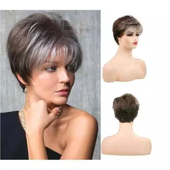 Синтетический натуральный парик для мамы с челкой, серый, черный, короткие парики для женщин, костюм для прически для пожилых женщин, повседневные парики для мамы серый ясень