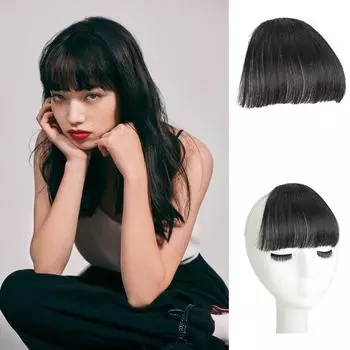 Синтетический натуральный парик с тупой челкой Темно-светло-коричневый черный синтетический парик Сплошной цвет Плоская челка Прическа