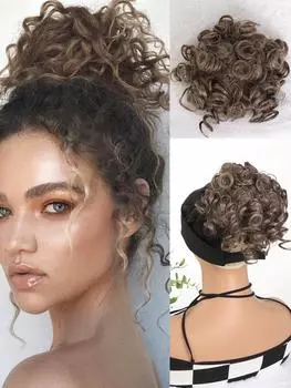 Синтетический небрежный пучок Эластичный шнурок Свободная волна Большой кудрявый пучок 10-дюймовый короткий синтетический хвост удлиненный пучок для ежедневного использования женщинами 10inch