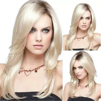Синтетический парик блондинки с эффектом омбре, длинный прямой парик для женщин, естественная многослойная прическа, повседневная вечеринка, косплей, термостойкий золотистый