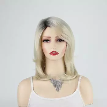 Синтетический парик блондинки с челкой, волнистые волосы с темными корнями, многослойные парики для женщин, повседневный парик для косплея, термостойкое волокно светлый