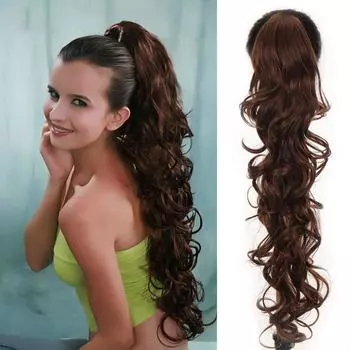 Синтетический парик Bybrana с большим волнистым хвостом, черно-коричневый, на клипсе