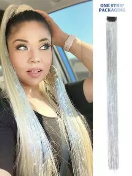 Синтетический парик для наращивания 24 дюйма, блестящие мишурные волосы, золотая нить, цветные BB-накладные волосы 24inch