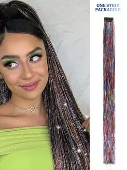 Синтетический парик для наращивания 24 дюйма, блестящие мишурные волосы, золотая нить, цветные BB-накладные волосы 20inch