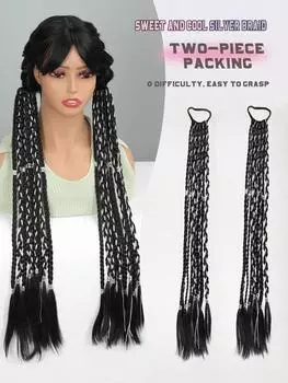 Синтетический парик, хвостик, боксерская коса с серебряной проволокой, дреды 24inch