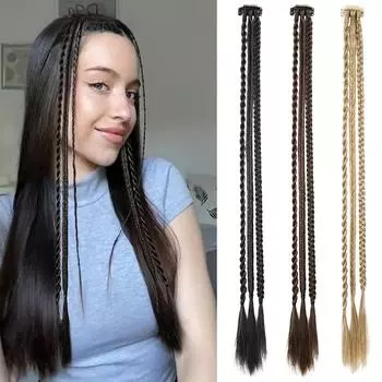 Синтетический парик из 2 шт., косички для бокса, накладные волосы на клипсе, длинные прямые косички, термостойкие накладные волосы для женщин 55cm