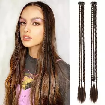 Синтетический парик из 2 шт., косички с зажимом, боксерская коса, накладные волосы, длинные прямые косы, термостойкие шиньоны для женщин 55cm