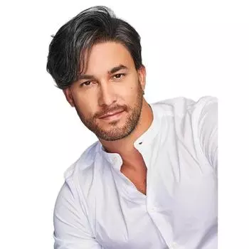 Синтетический парик Короткие парики Мужские натуральные вьющиеся парики для мужчин Смешанный черный, белый многослойный парик Термостойкое волокно Ежедневное использование Вечеринка Косплей белый/чёрный