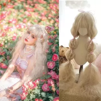 Синтетический парик Лолиты с длинными вьющимися волнами 110 см с челкой, парик для косплея, парик для Хэллоуина для женщин