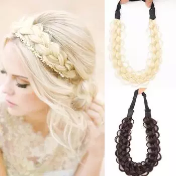 Синтетический парик, повязка на голову, косы «рыбий хвост», с регулируемым поясом, плетеная повязка для волос в богемном стиле, женская прическа, шиньоны