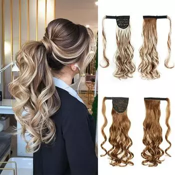 Синтетический парик с длинным хвостом LISI HAIR на заколке, наращивание волос с эффектом омбре, черный, золотой, коричневый хвост