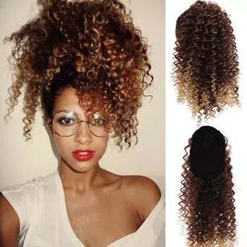 Синтетический парик с хвостиком Афро-американский весенний вьющийся черный волос на шнурке Пышный хвост Рулет с лапшой быстрого приготовления