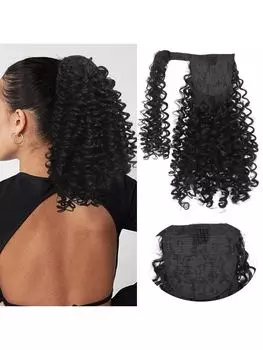 Синтетический парик с хвостиком, завязанный на липучке, удлиненный хвостик длиной 14 дюймов, натуральный, небольшой волнистый, короткий, вьющийся хвостик, подходит для ежедневного использования женщинами 14inch