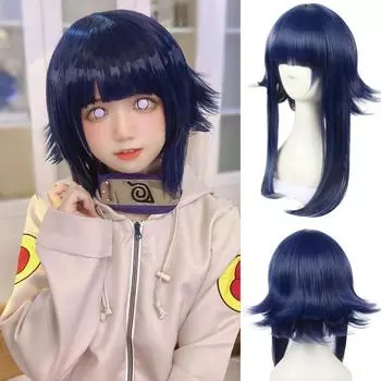 Синтетический парик с короткими волосами в черно-синем стиле, детский стиль косплея, парик для косплея в стиле мультфильма с прямой челкой 50CM