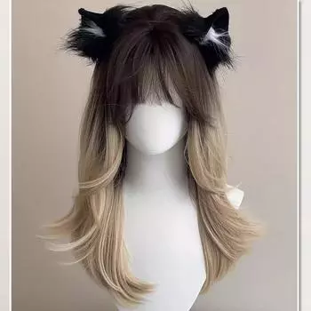 Синтетический парик с тигровыми пятнами для сиамской кошки, женский дикий, непослушный, градиентный, многослойный, средней длины, прямой парик из волос 55cm