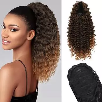 Синтетический парик с завязками на завязках, высокотемпературное волокно, длинные вьющиеся волосы, легко носить, хвост для женщин 40cm