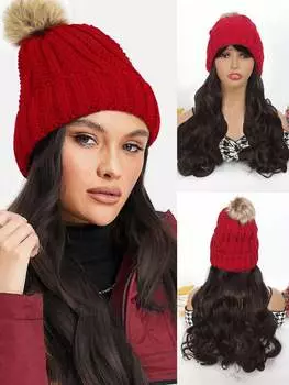 Синтетический парик шапка бини 18 дюймов длинный кудрявый женский парик вязаная шапка зимняя шапка 18inch