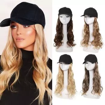 Синтетический парик, шапка, одна женская большая волна, длинные вьющиеся волосы, бейсболка, парик из химического волокна, бейсболка