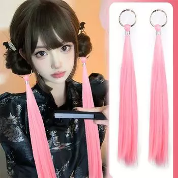 Синтетический парик в китайском стиле с подвесной петлей, парик с хвостиком, длинные волосы, парик с хвостом, коса, косплей, персонализированные двойные хвостики, национальный стиль 1PC