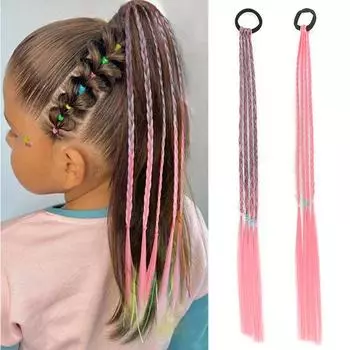 Синтетический парик WTB, цветная градиентная коса, плетеная веревка для маленьких девочек, высокотемпературная шелковая повязка на голову ручной работы, детский парик 50CM