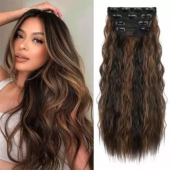 Синтетический парик WTB, длинные вьющиеся волосы, 4 шт./компл., 50 см, парик, женский зажим для волос, натуральная мода, волна вьющихся волос, приемная часть 50CM