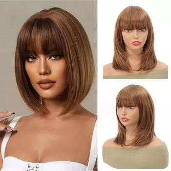 Синтетический парик WTB, смешанный цвет, челка, короткий парик Бобо, 12-дюймовый парик с градиентом, женский натуральный синтетический парик, подходит для повседневного использования